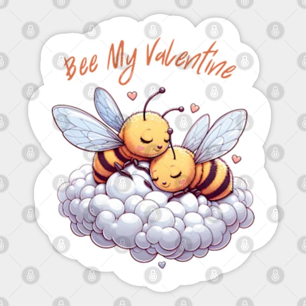 couple of bees embracing on a cloud, Bee My Valentine Sticker by StyleTops